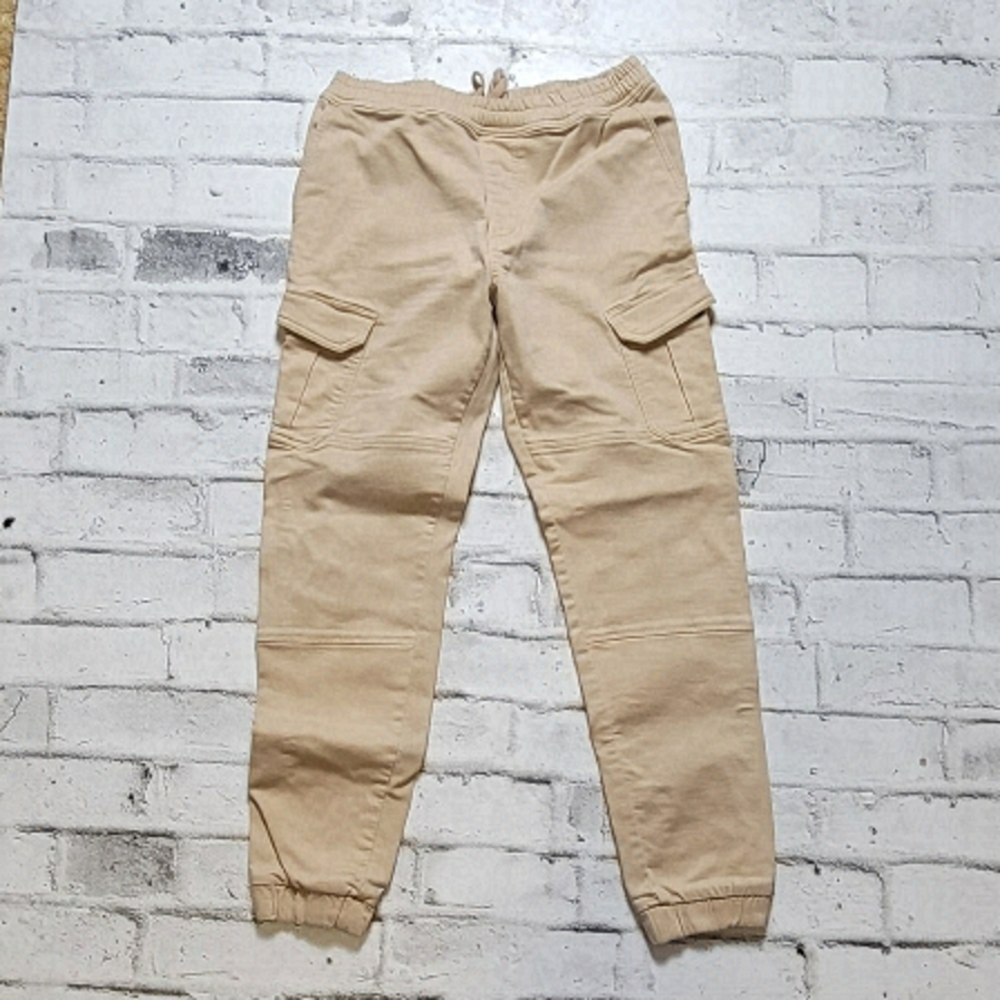 Joe Fresh Mens Small Tan Cargo Jogger Pants Utility Drawstring Tapered